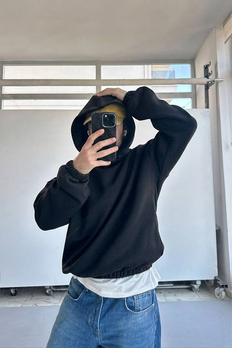 Siyah Oversize Boxy Fit Hoodie - 3