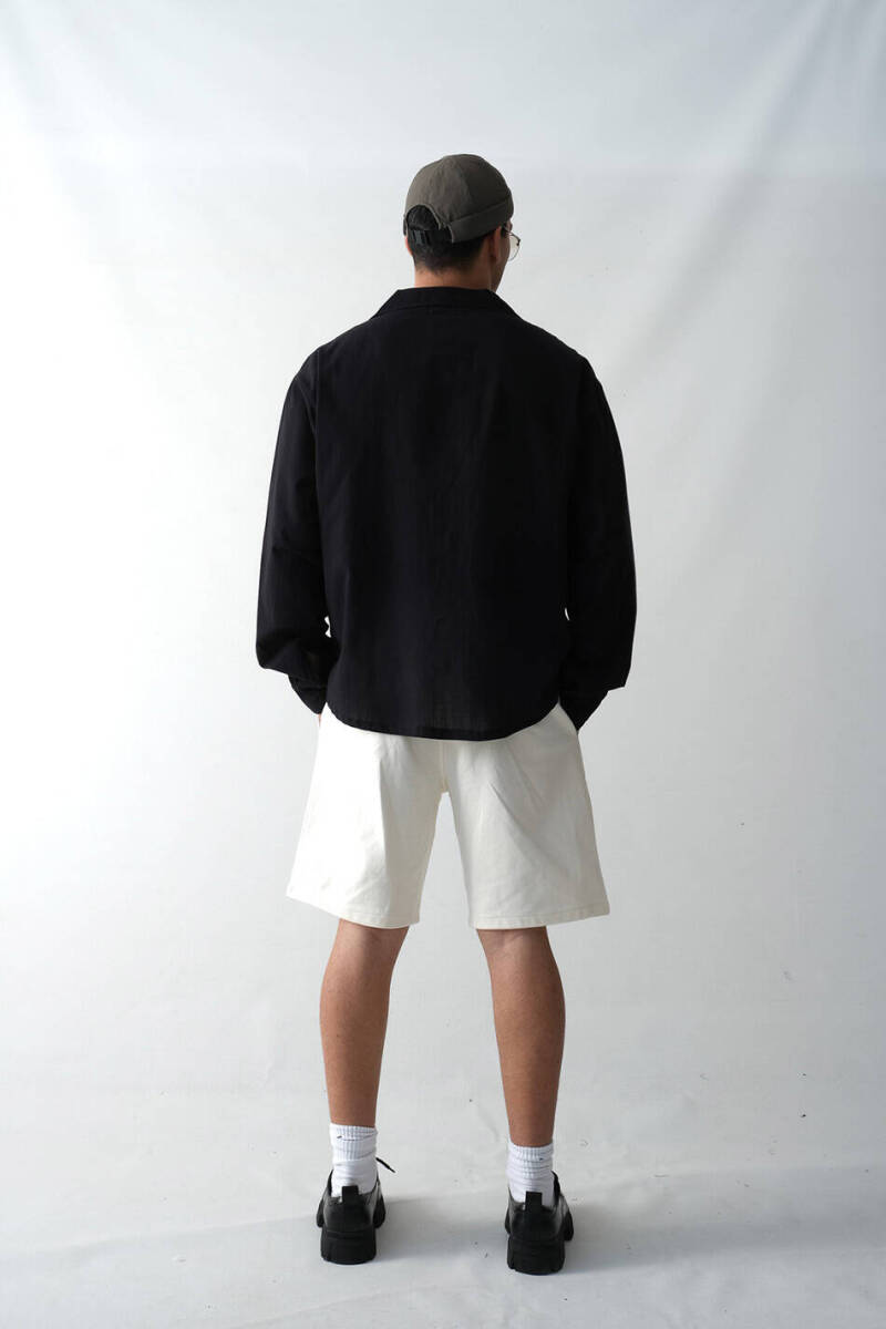 Siyah Oversize %100 Pamuk İnce Gömlek - 3