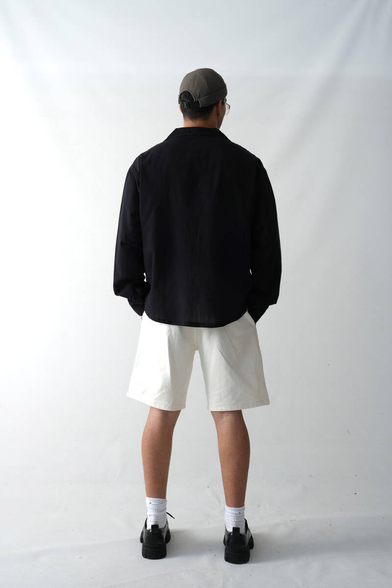 Siyah Oversize %100 Pamuk İnce Gömlek - 3