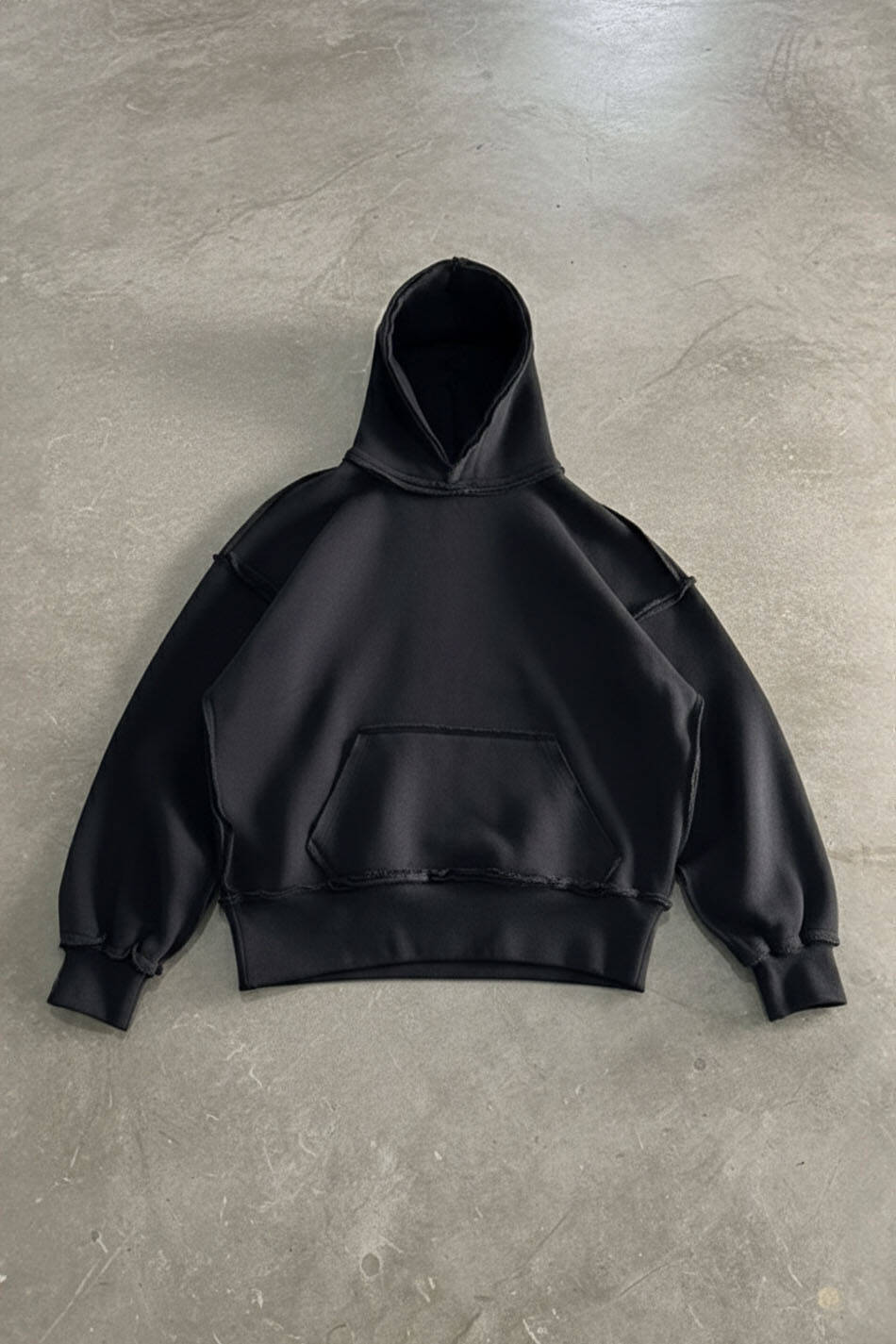 Siyah Heavyweight (550GSM) Pis Dikiş Detaylı Oversize Boxy Fit Hoodie - SOLDOUT