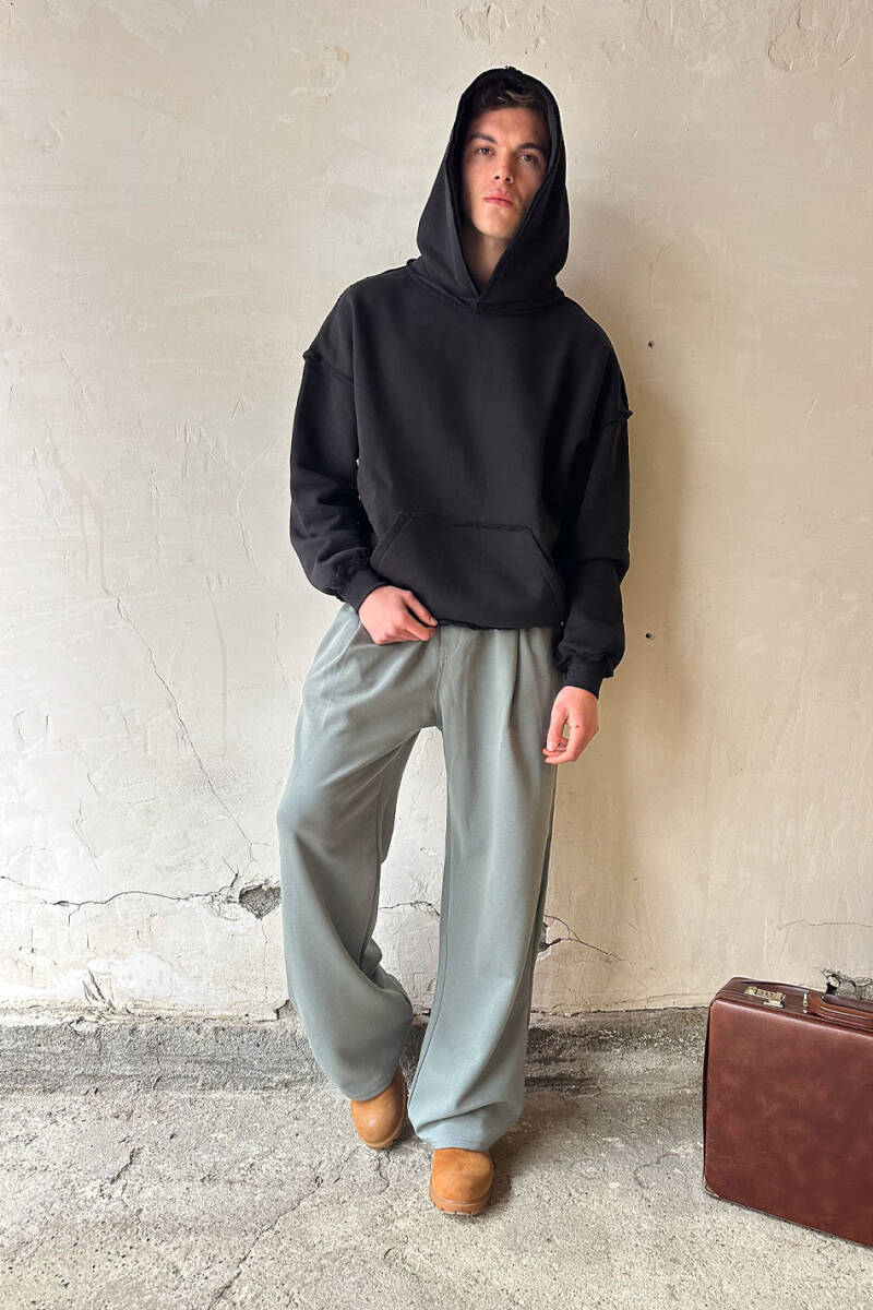 Siyah Heavyweight (550GSM) Pis Dikiş Detaylı Oversize Boxy Fit Hoodie - SOLDOUT (1)