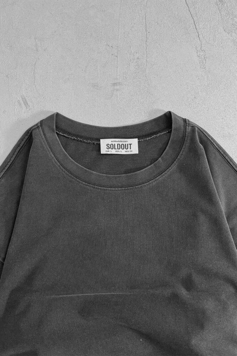 Oversize Basic Siyah Yıkamalı Tişört - 3