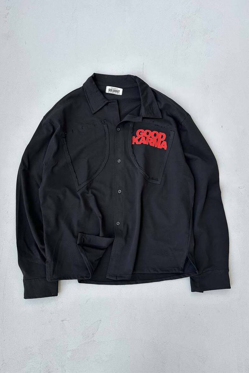 Siyah Yırtık Acid Wash Penye Gömlek - 1