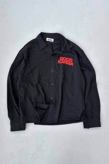 Siyah Yırtık Acid Wash Penye Gömlek 