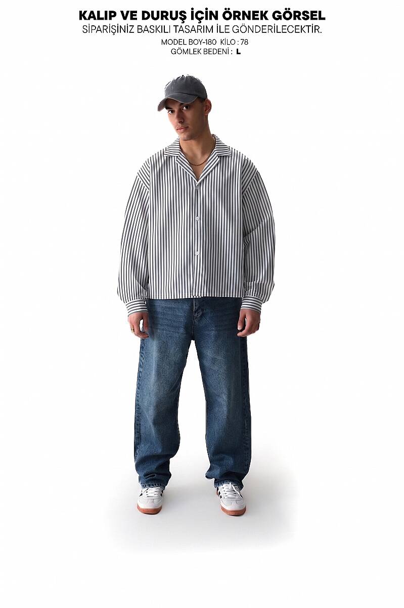 Soldout Barcode Antrasit Çizgili Boxy Fit Gömlek - 3