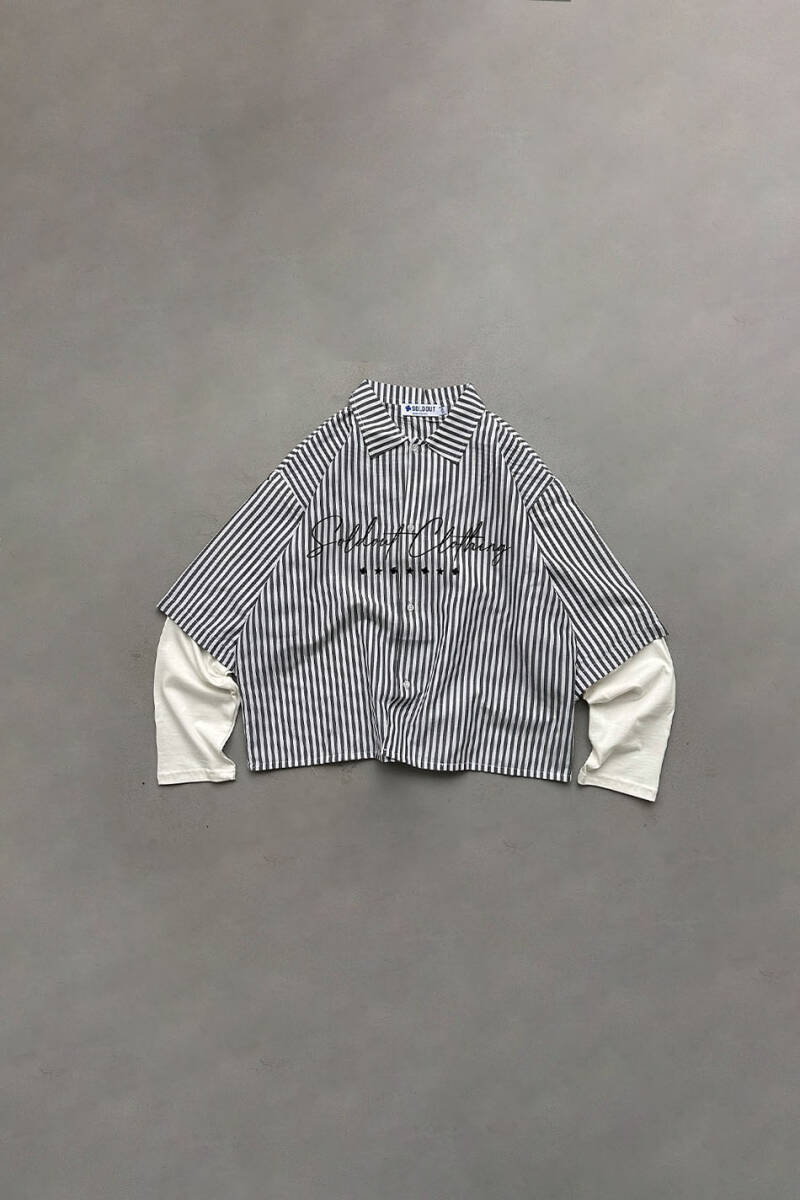 Soldout Clothing Antrasit Çizgili Boxy Fit Layered Gömlek - SOLDOUT