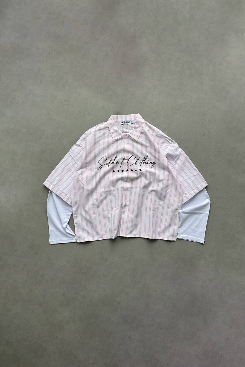 Soldout Clothing Pembe Çizgili Boxy Fit Layered Gömlek - SOLDOUT