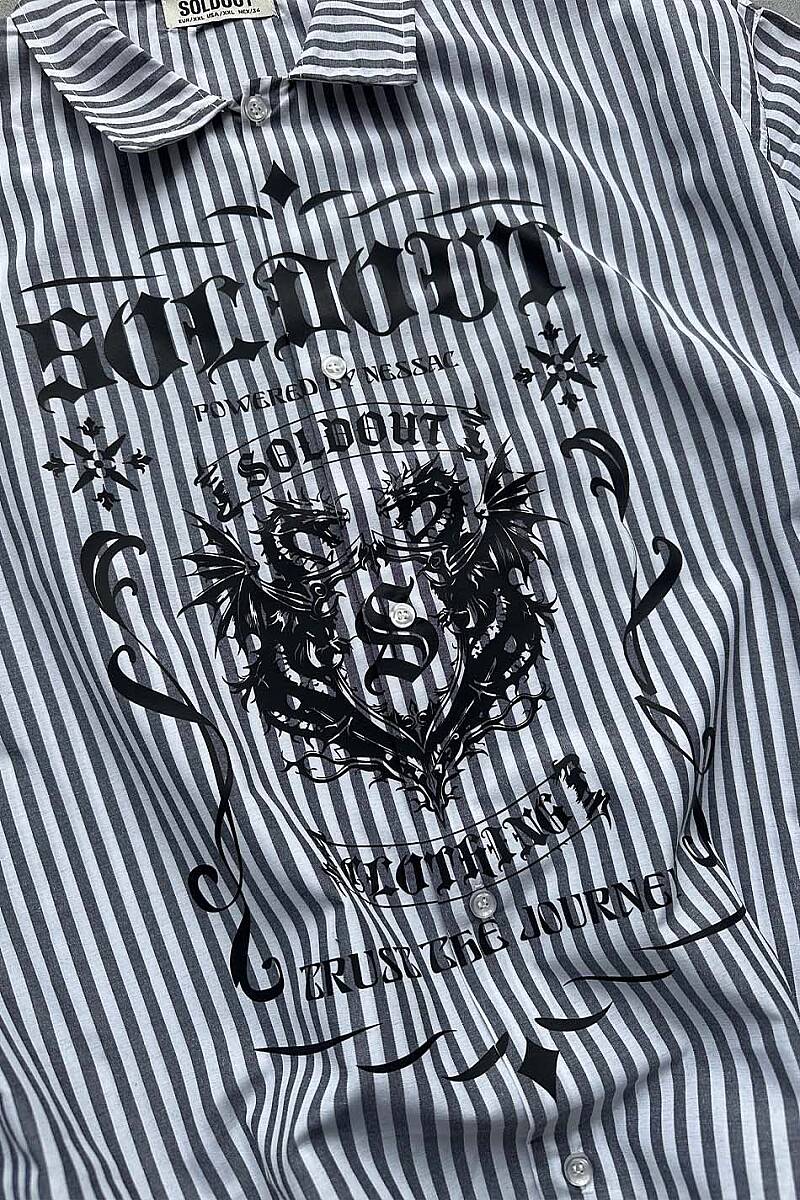 Soldout Dragon Antrasit Çizgili Boxy Fit Gömlek - 5