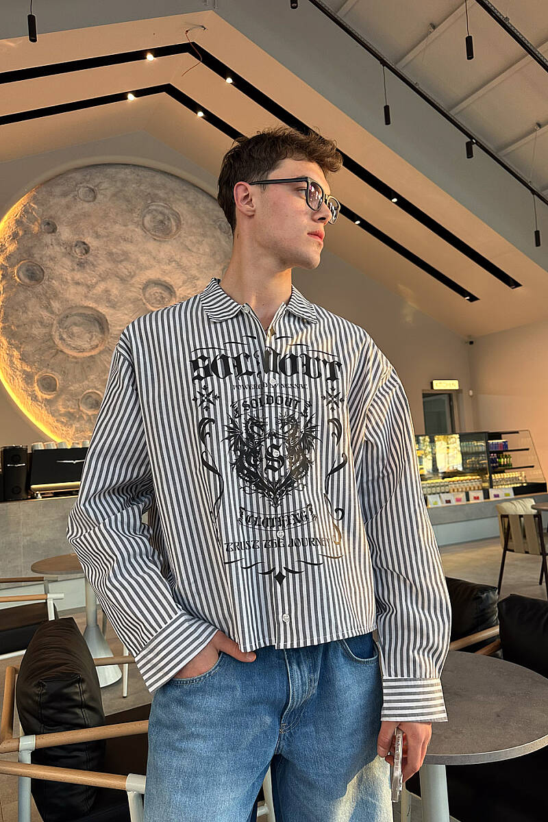 Soldout Dragon Antrasit Çizgili Boxy Fit Gömlek - SOLDOUT