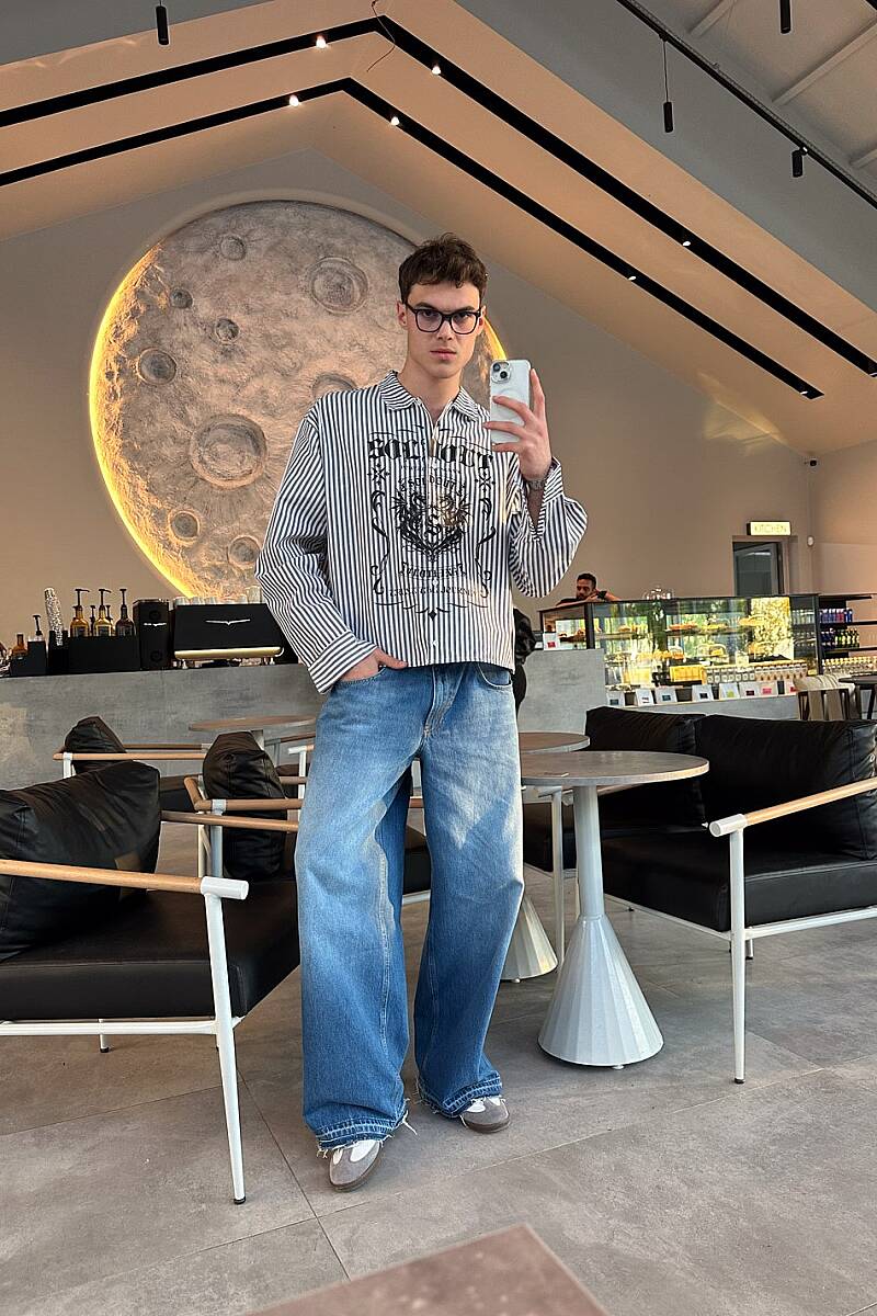 Soldout Dragon Antrasit Çizgili Boxy Fit Gömlek - 4