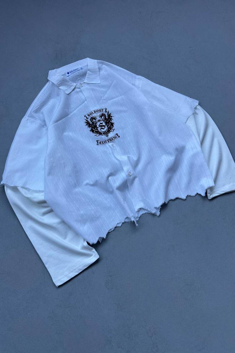 Soldout Dragon Çizgili Beyaz Layered Gömlek - 3