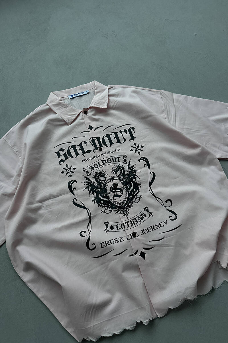 Soldout Dragon Pudra Distressed Boxy Fit Yarım Kol Gömlek - 4