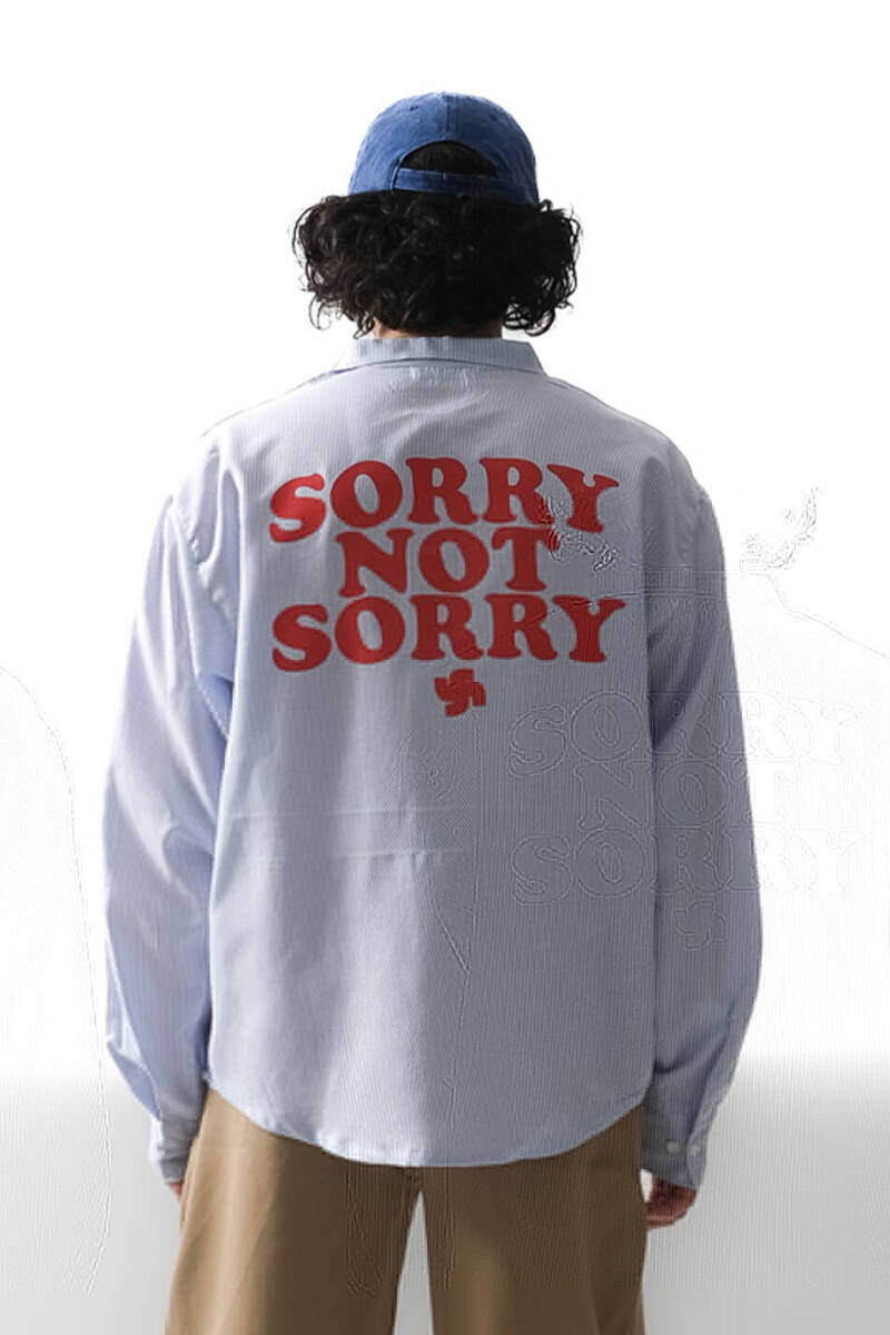Sorry Not Sorry İnce Mavi Çizgili Oversize Gömlek - 1