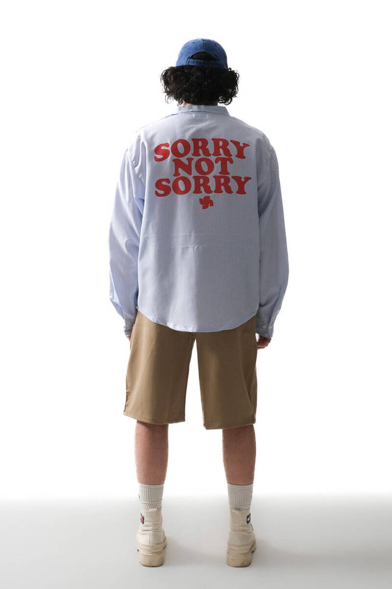 Sorry Not Sorry İnce Mavi Çizgili Oversize Gömlek - 2