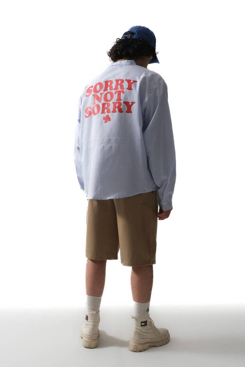 Sorry Not Sorry İnce Mavi Çizgili Oversize Gömlek - 4