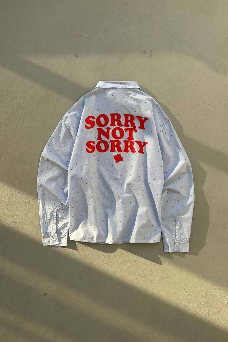 Sorry Not Sorry Puantiyeli Mavi Oversize Gömlek - 5
