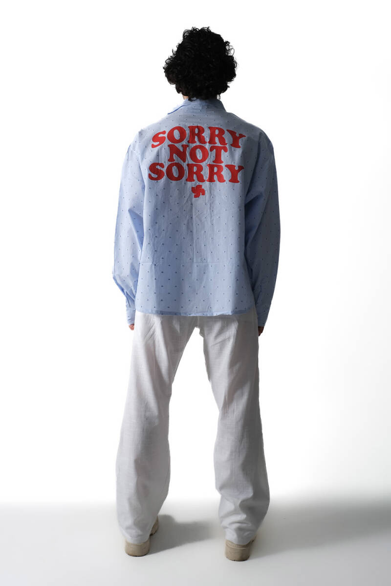 Sorry Not Sorry Puantiyeli Mavi Oversize Gömlek - 2