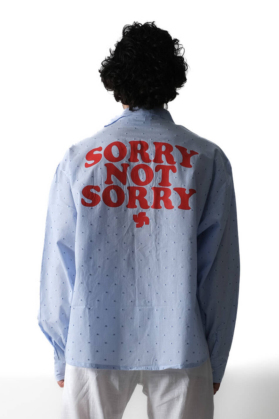 Sorry Not Sorry Puantiyeli Mavi Oversize Gömlek - SOLDOUT