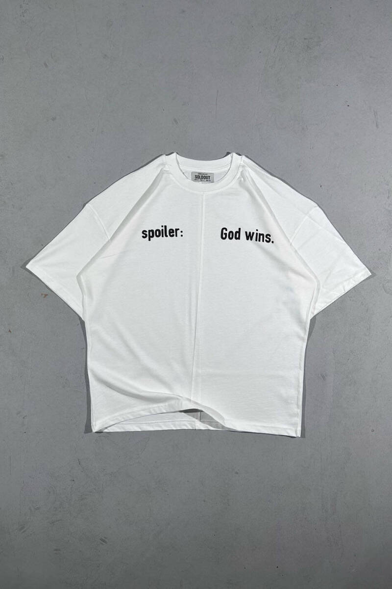 Spoiler God Wins Baskılı Dikiş Detaylı Oversize Tişört - 1