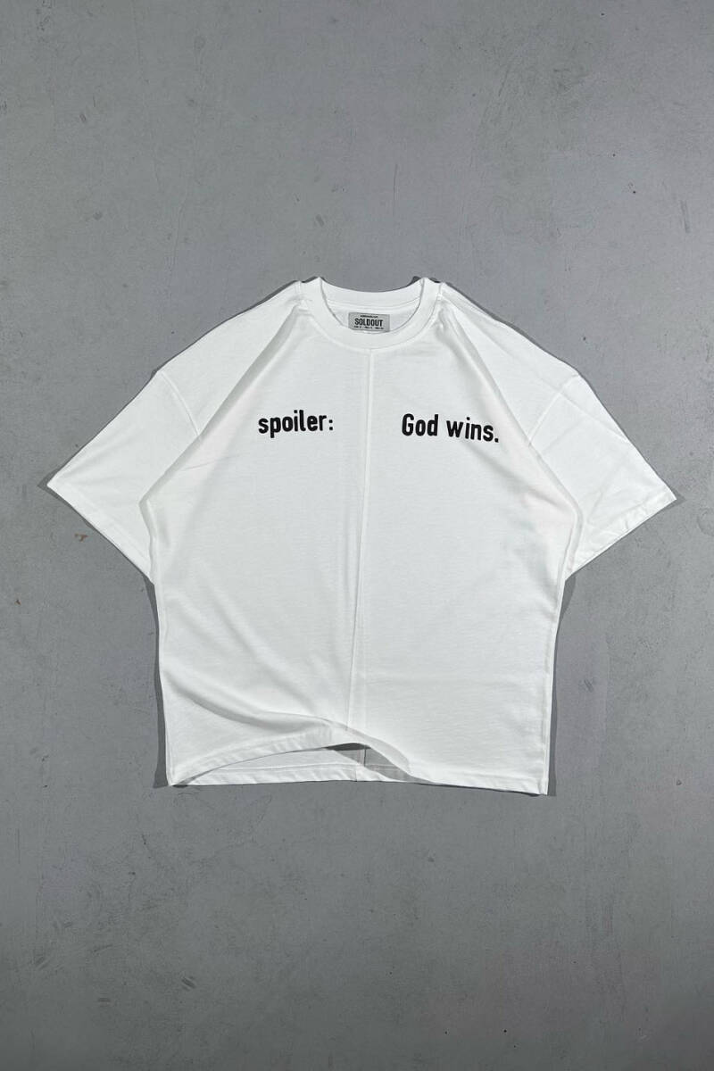 Spoiler God Wins Baskılı Dikiş Detaylı Oversize Tişört - 1