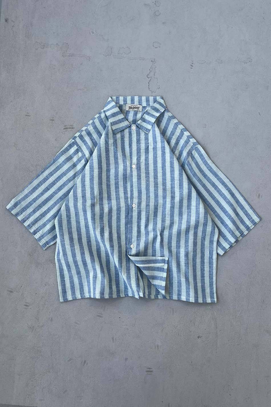 Su Yeşili - Mavi Yarım Kol Oversize Gömlek - SOLDOUT