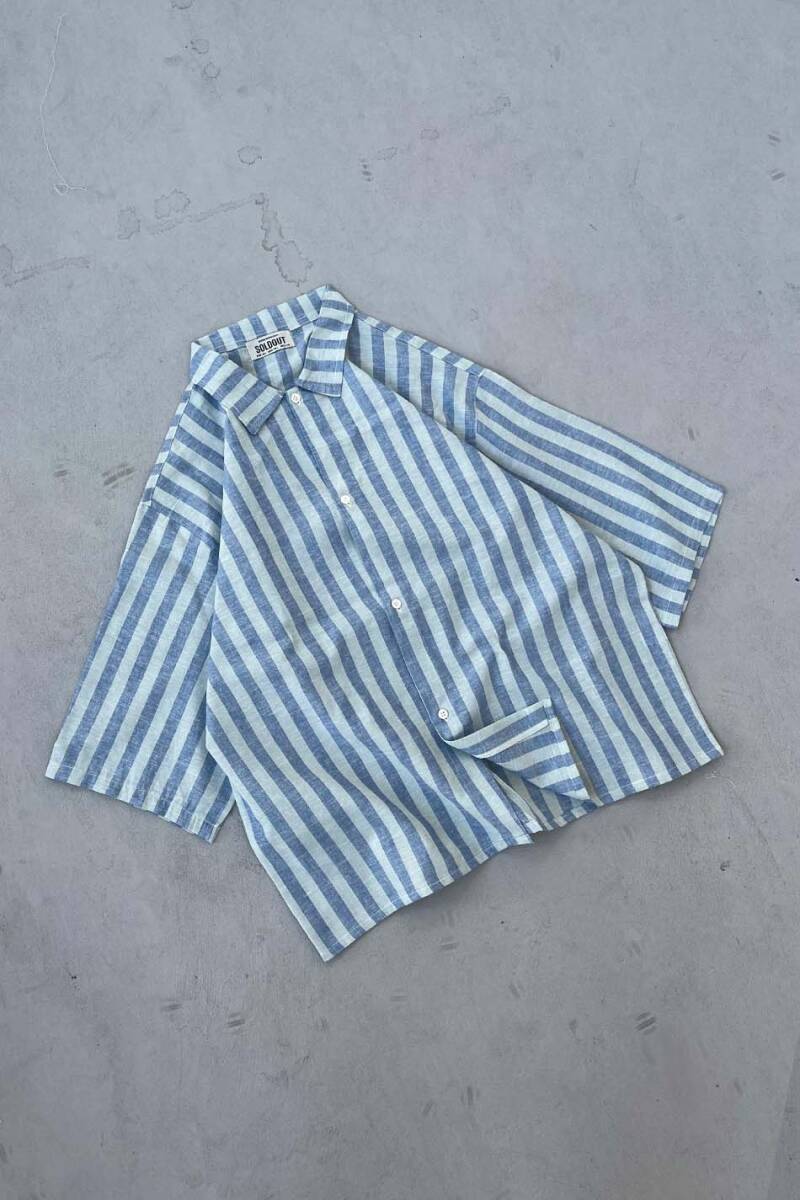 Su Yeşili - Mavi Yarım Kol Oversize Gömlek - 2