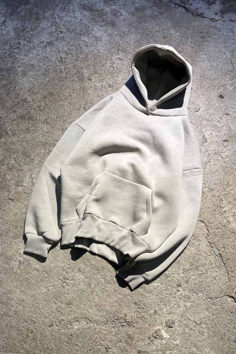 Taş Rengi Oversize Boxy Fit Hoodie - 3