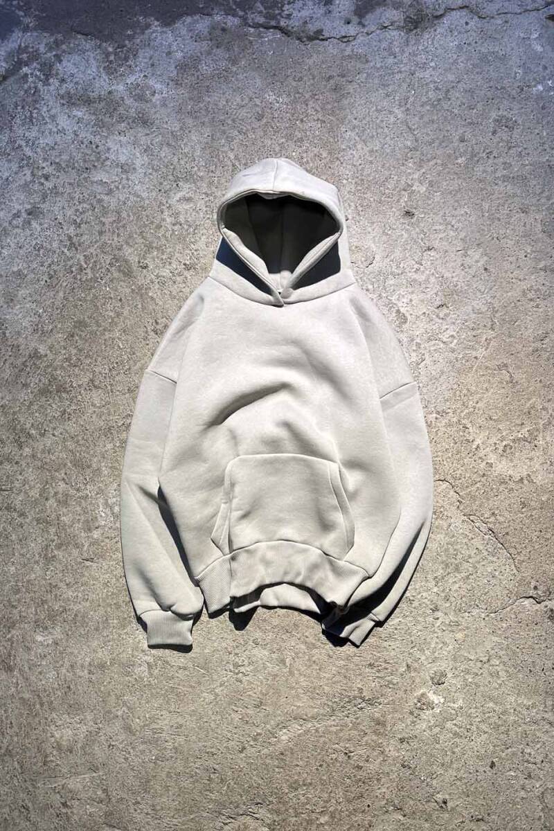 Taş Rengi Oversize Boxy Fit Hoodie - SOLDOUT