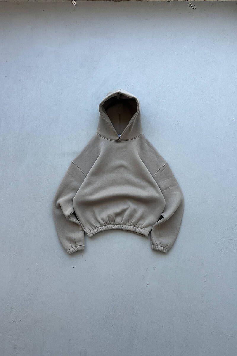 Taş Rengi Oversize Boxy Fit Hoodie - SOLDOUT