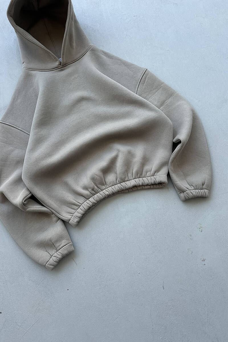 Taş Rengi Oversize Boxy Fit Hoodie - SOLDOUT (1)