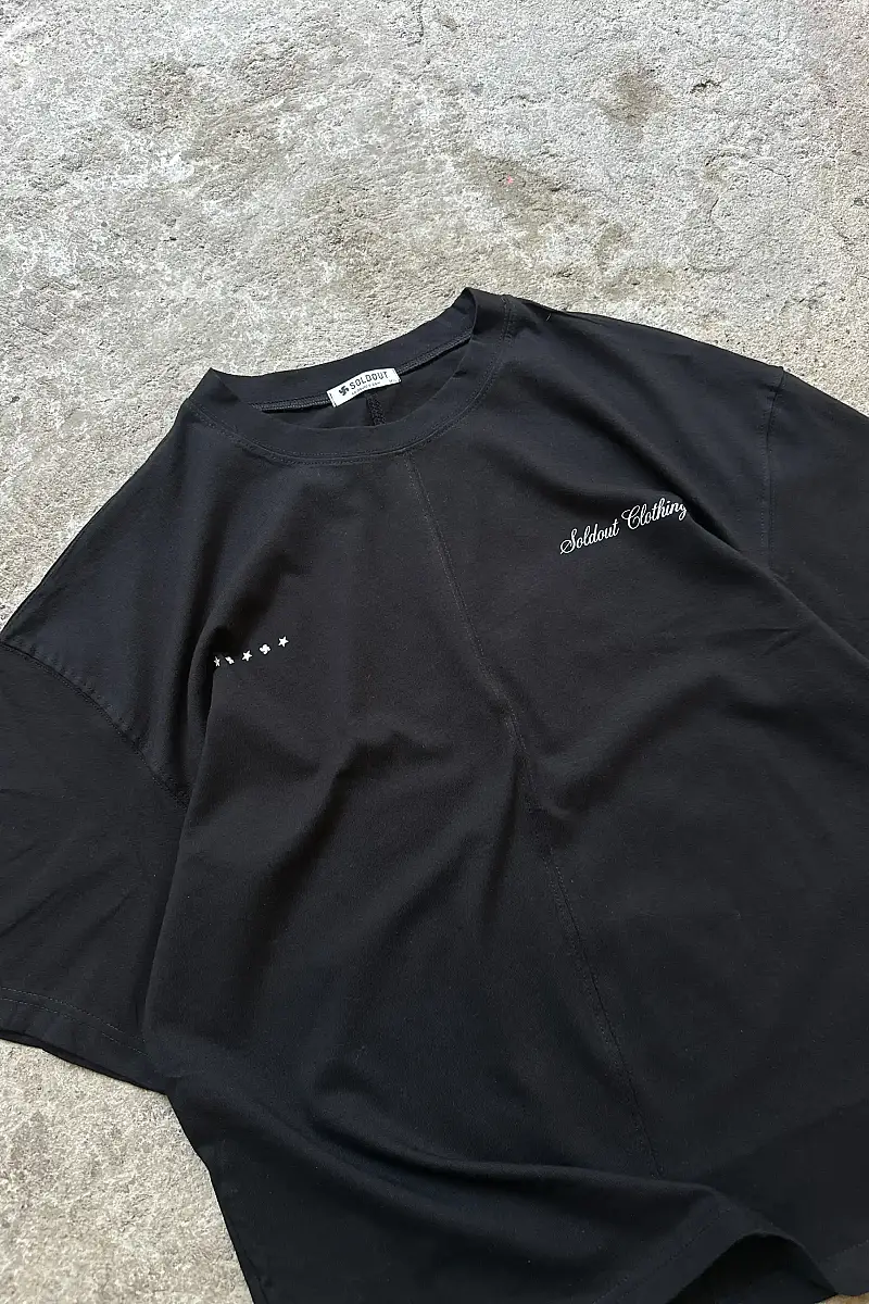 Tawakkul Siyah Ortadan Dikişli Oversize Baskılı Tişört - 5