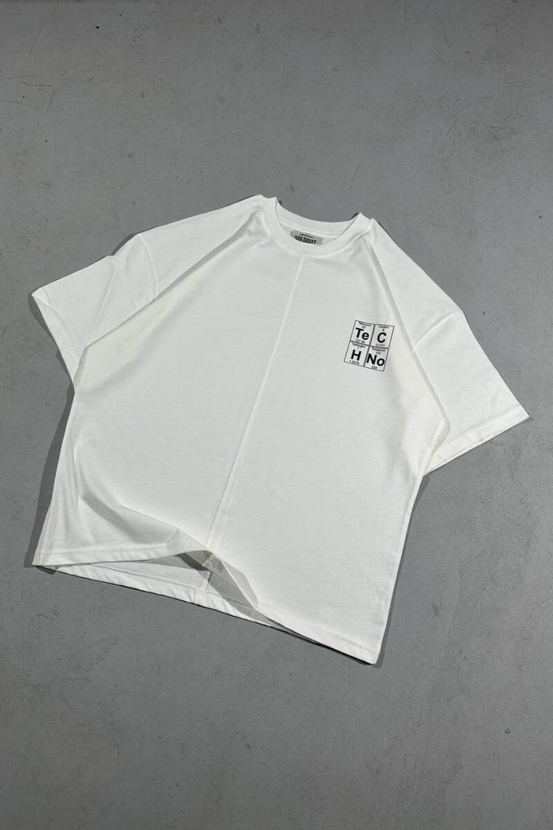 Techno Element Baskılı Dikiş Detaylı Oversize Tişört - 3