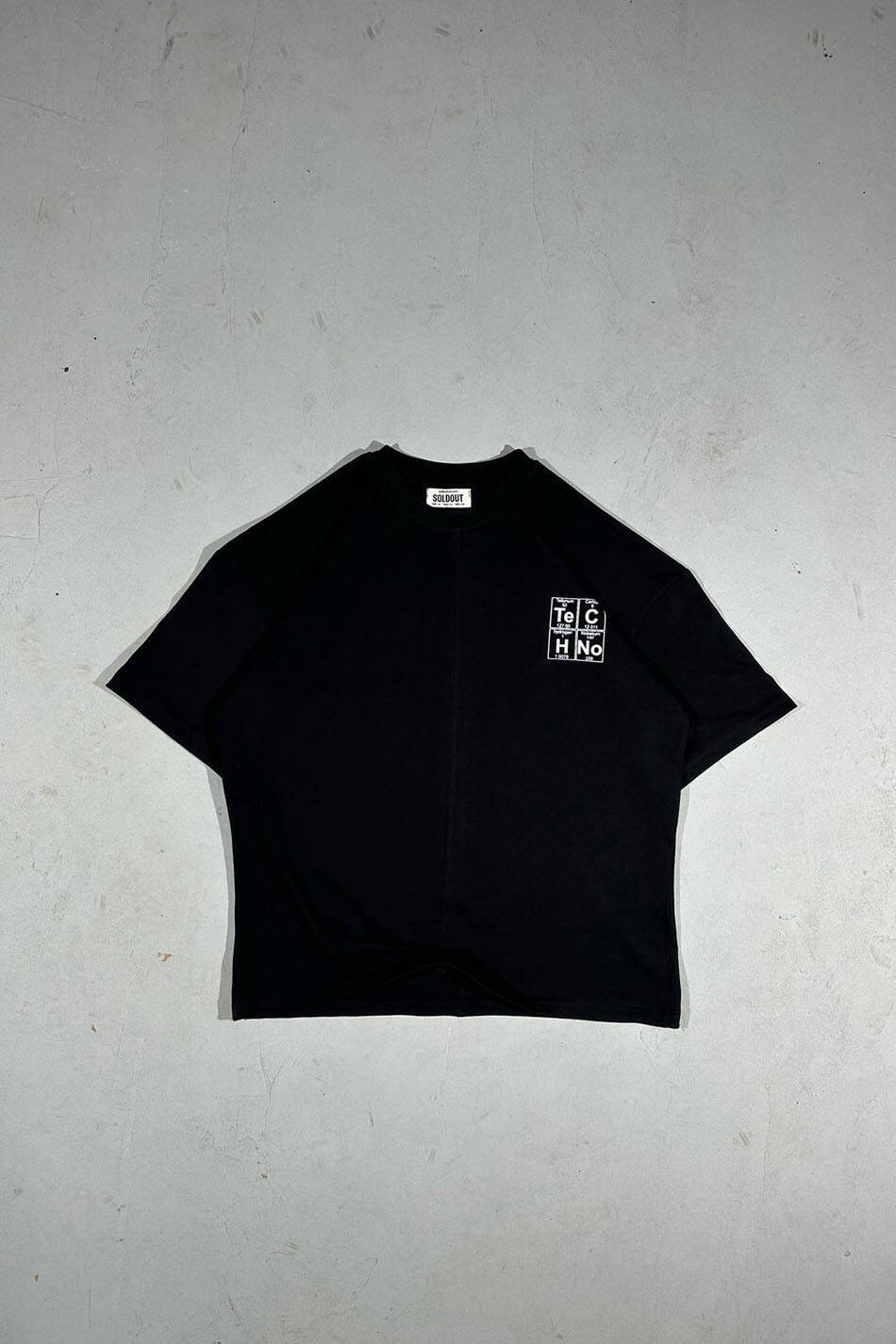 Techno Element Baskılı Dikiş Detaylı Siyah Oversize Tişört - 2