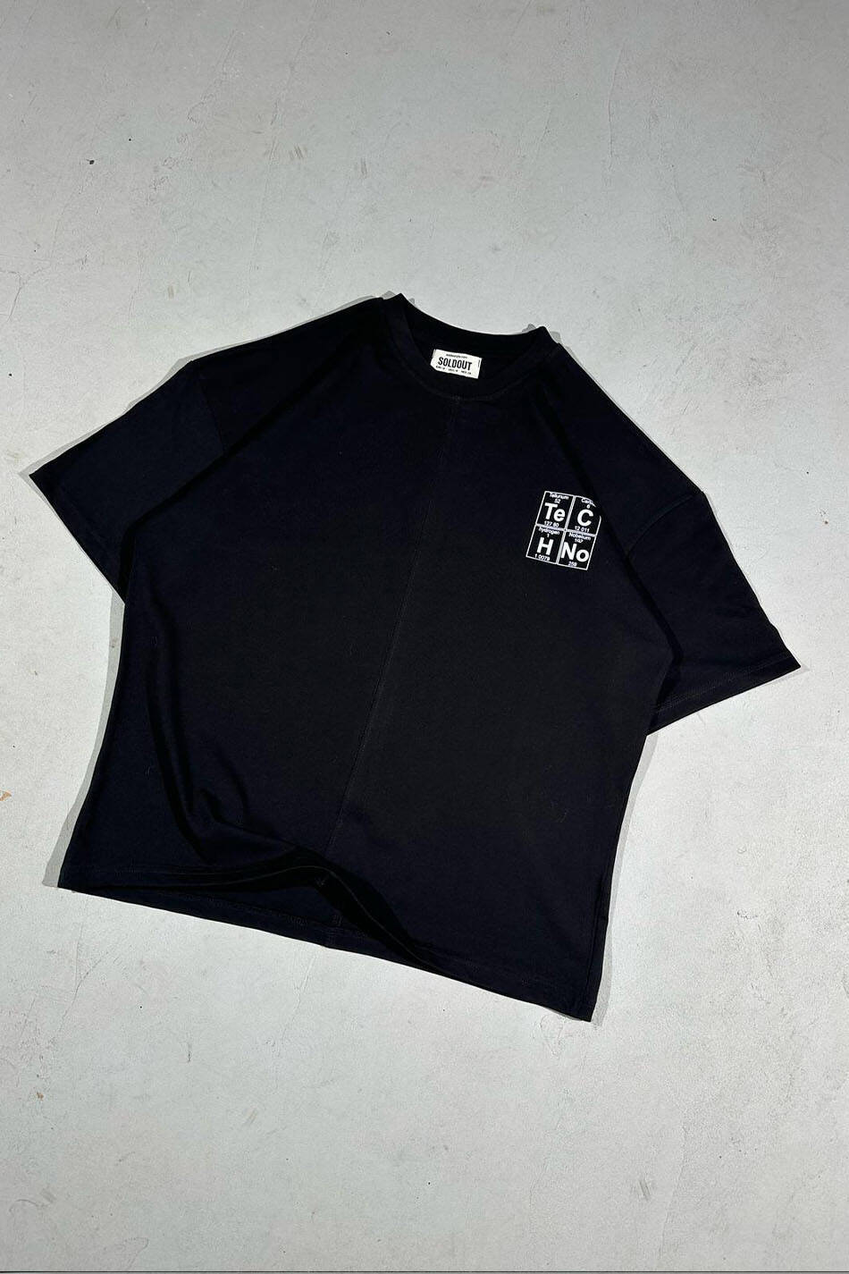 Techno Element Baskılı Dikiş Detaylı Siyah Oversize Tişört - 3