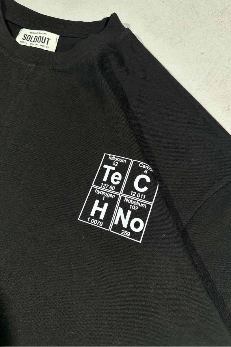 Techno Element Baskılı Dikiş Detaylı Siyah Oversize Tişört - 1
