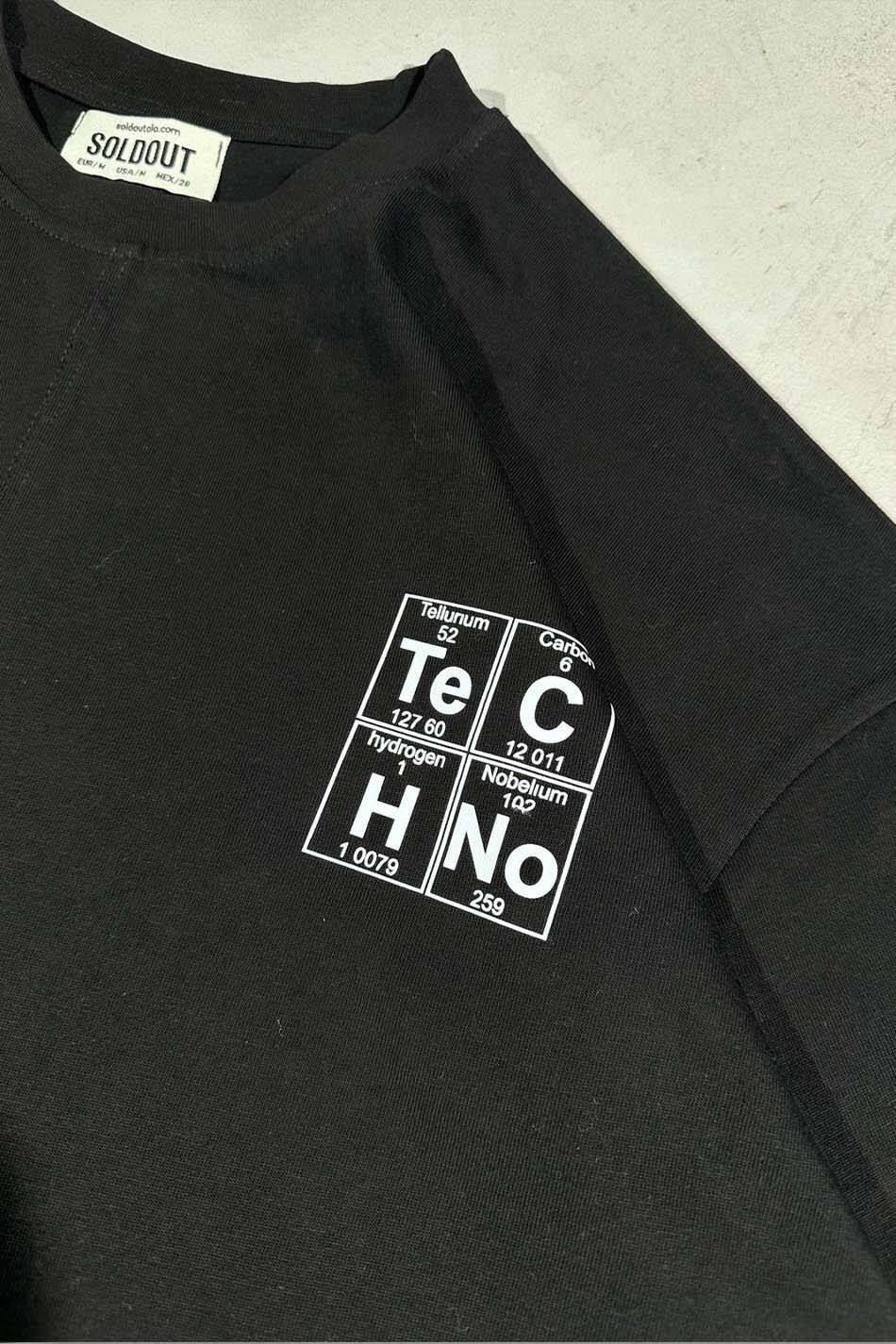 Techno Element Baskılı Dikiş Detaylı Siyah Oversize Tişört - SOLDOUT