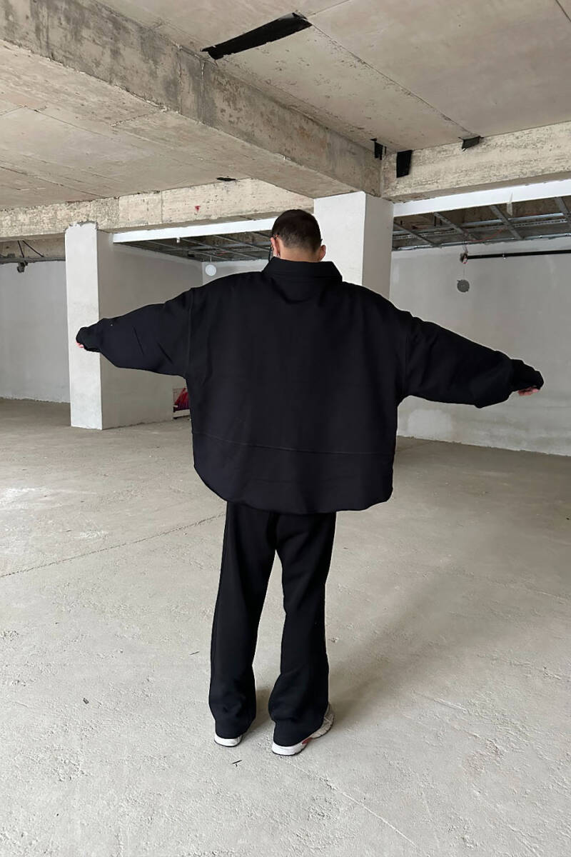 Ters Dikiş Detaylı Siyah Oversize Ceket - 6
