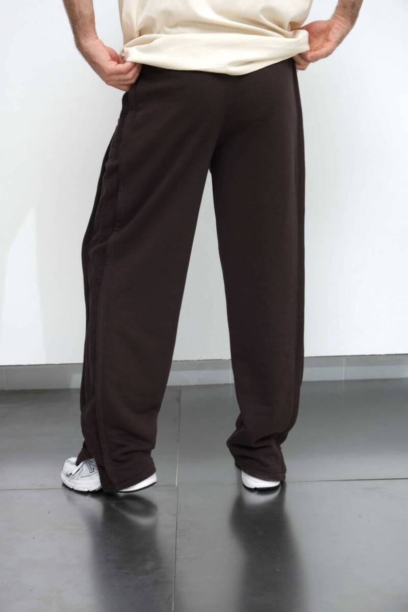 Ters Kumaş Detaylı Kahverengi Oversize Eşofman Altı - 6