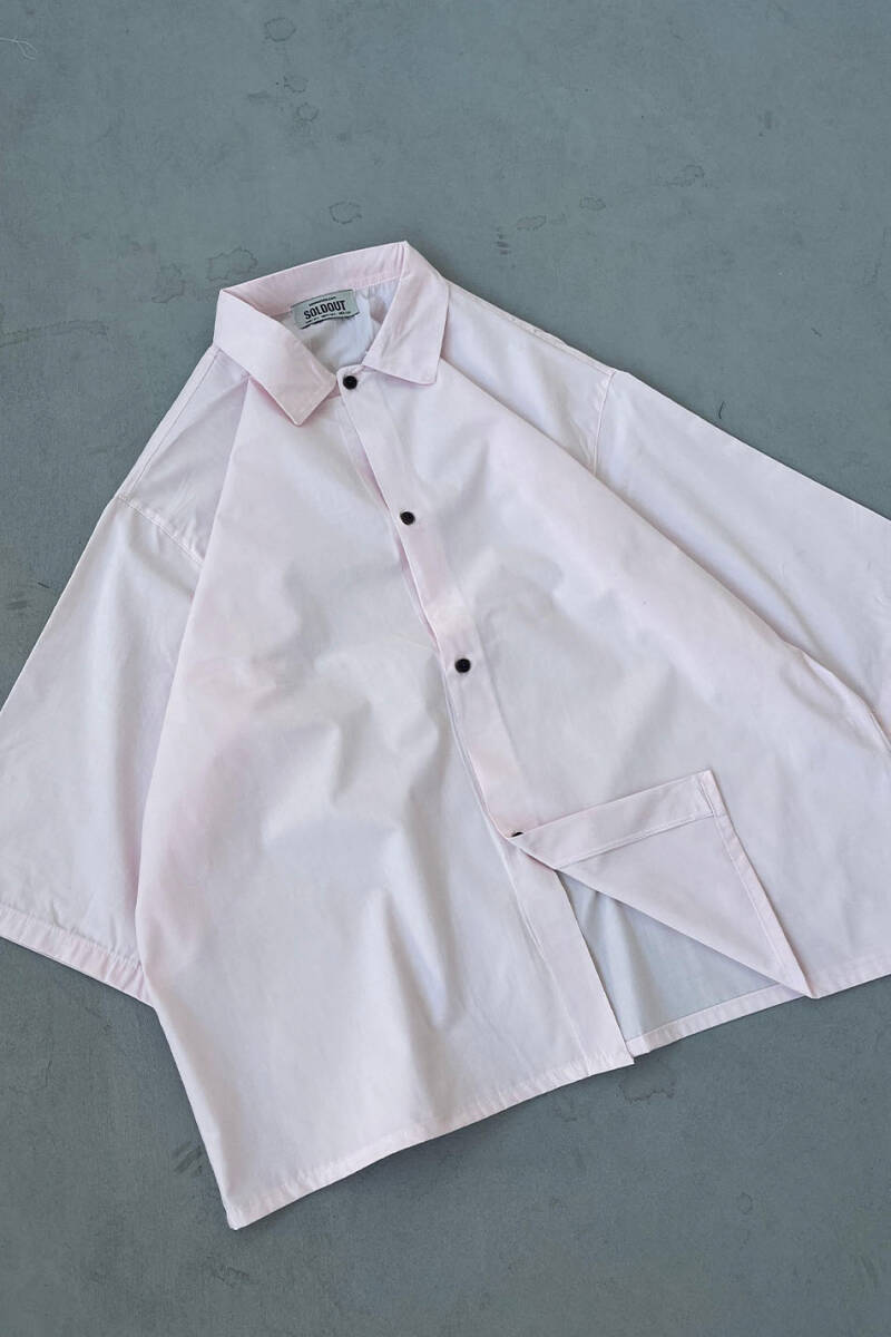 Toz Pembe Yarım Kol Oversize Gömlek - 2