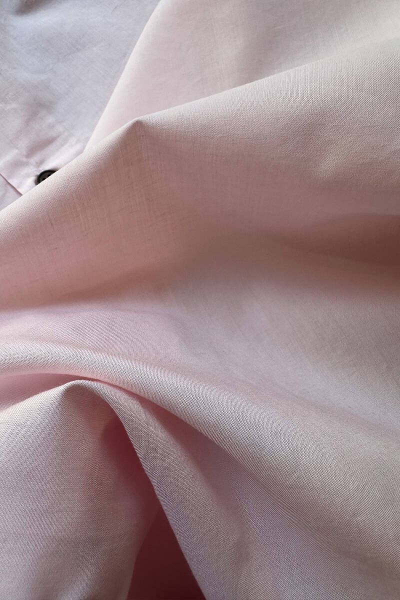 Toz Pembe Yarım Kol Oversize Gömlek - 3