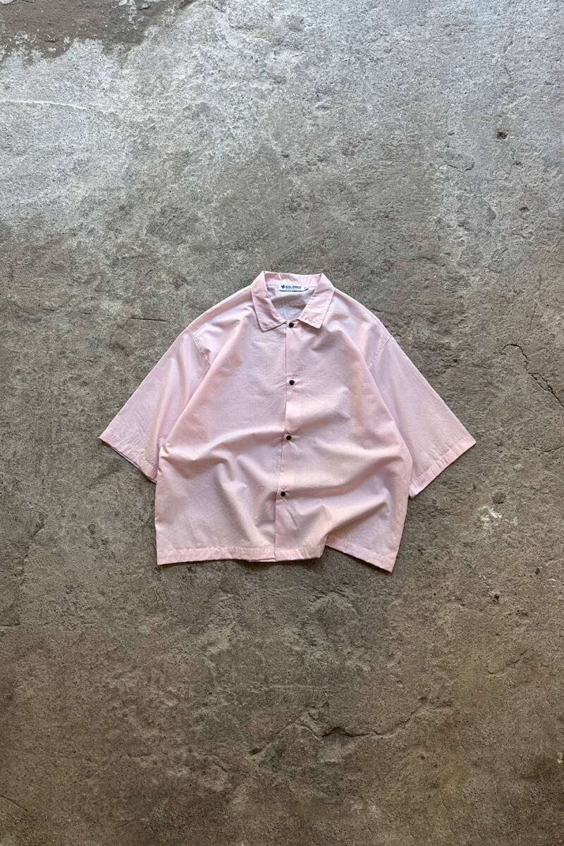 Toz Pembe Yarım Kol Oversize Gömlek - SOLDOUT