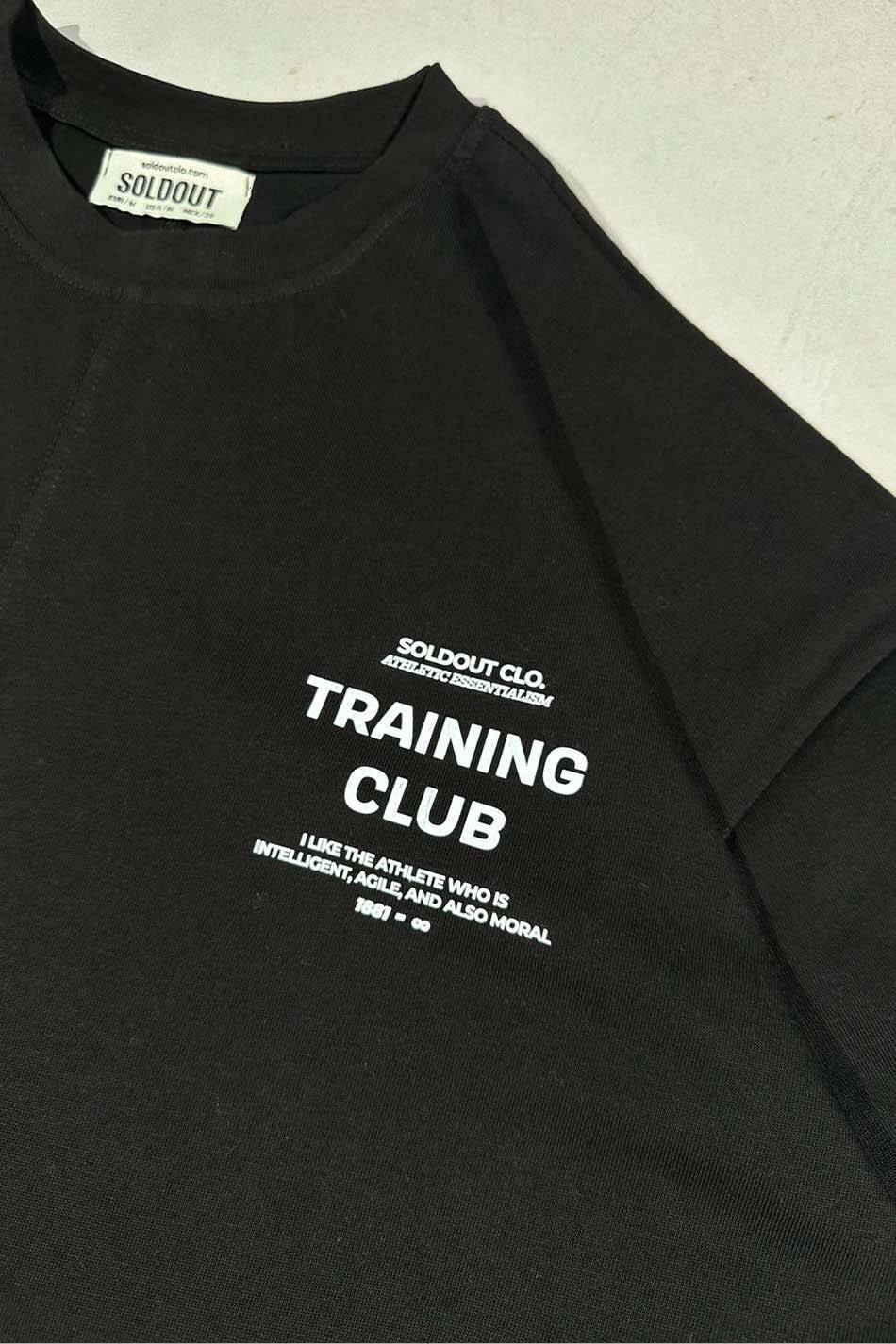 Training Club Baskılı Dikiş Detaylı Siyah Oversize Tişört - SOLDOUT