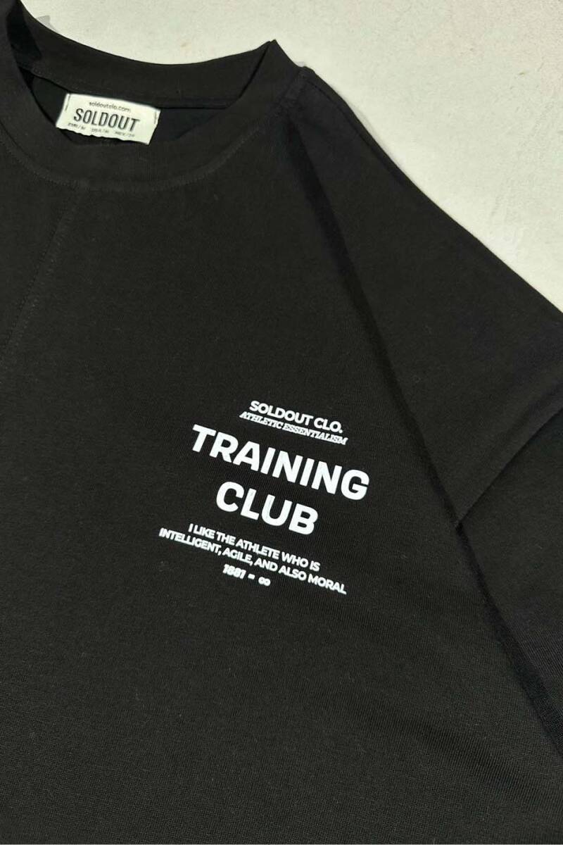 Training Club Baskılı Dikiş Detaylı Siyah Oversize Tişört - 1