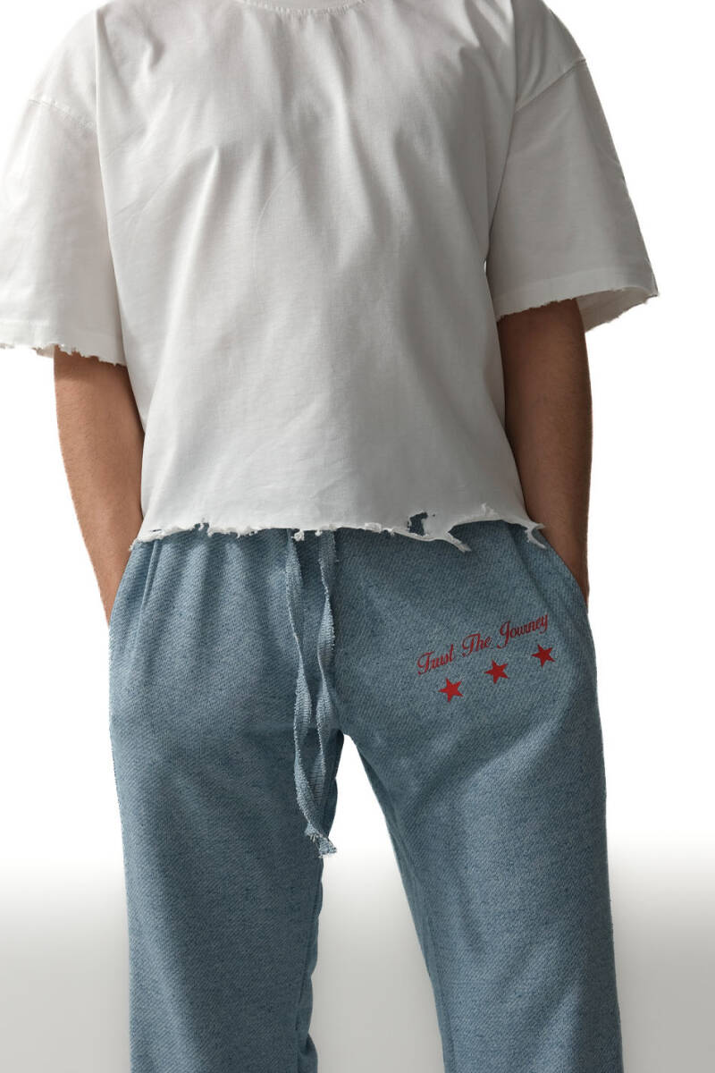 Trust The Journey Denim Desenli Açık Mavi Baggy Eşofman - 3