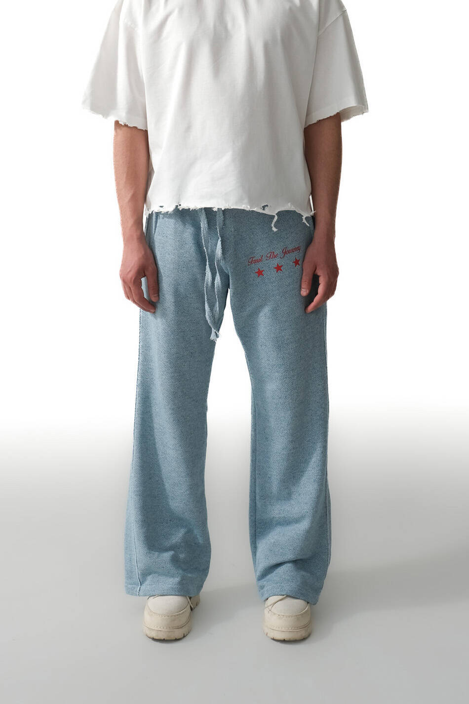 Trust The Journey Denim Desenli Açık Mavi Baggy Eşofman - SOLDOUT
