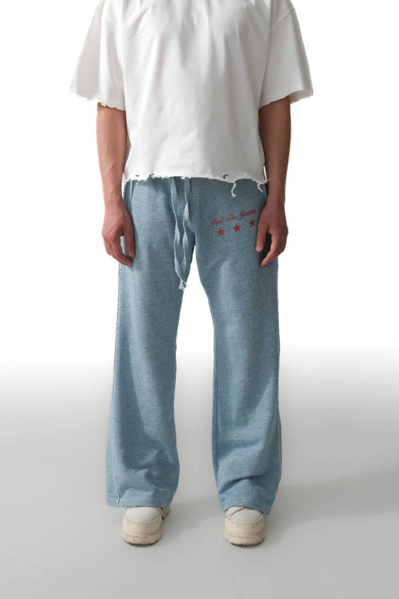 Trust The Journey Denim Desenli Açık Mavi Baggy Eşofman - SOLDOUT