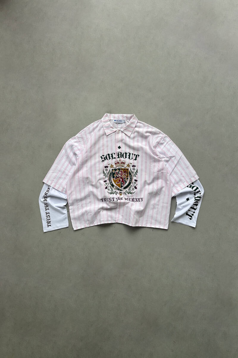 Trust The Journey Pembe Çizgili Boxy Fit Layered Gömlek - SOLDOUT