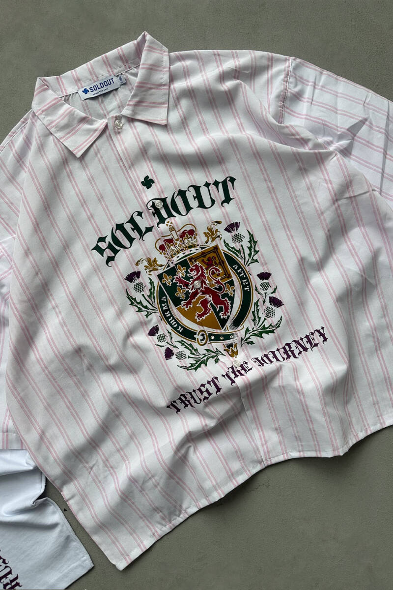 Trust The Journey Pembe Çizgili Boxy Fit Layered Gömlek - SOLDOUT (1)