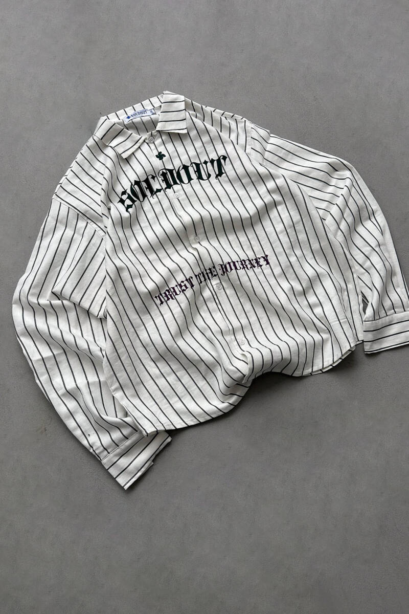 Trust The Journey Siyah Çizgili Oversize Gömlek - 4