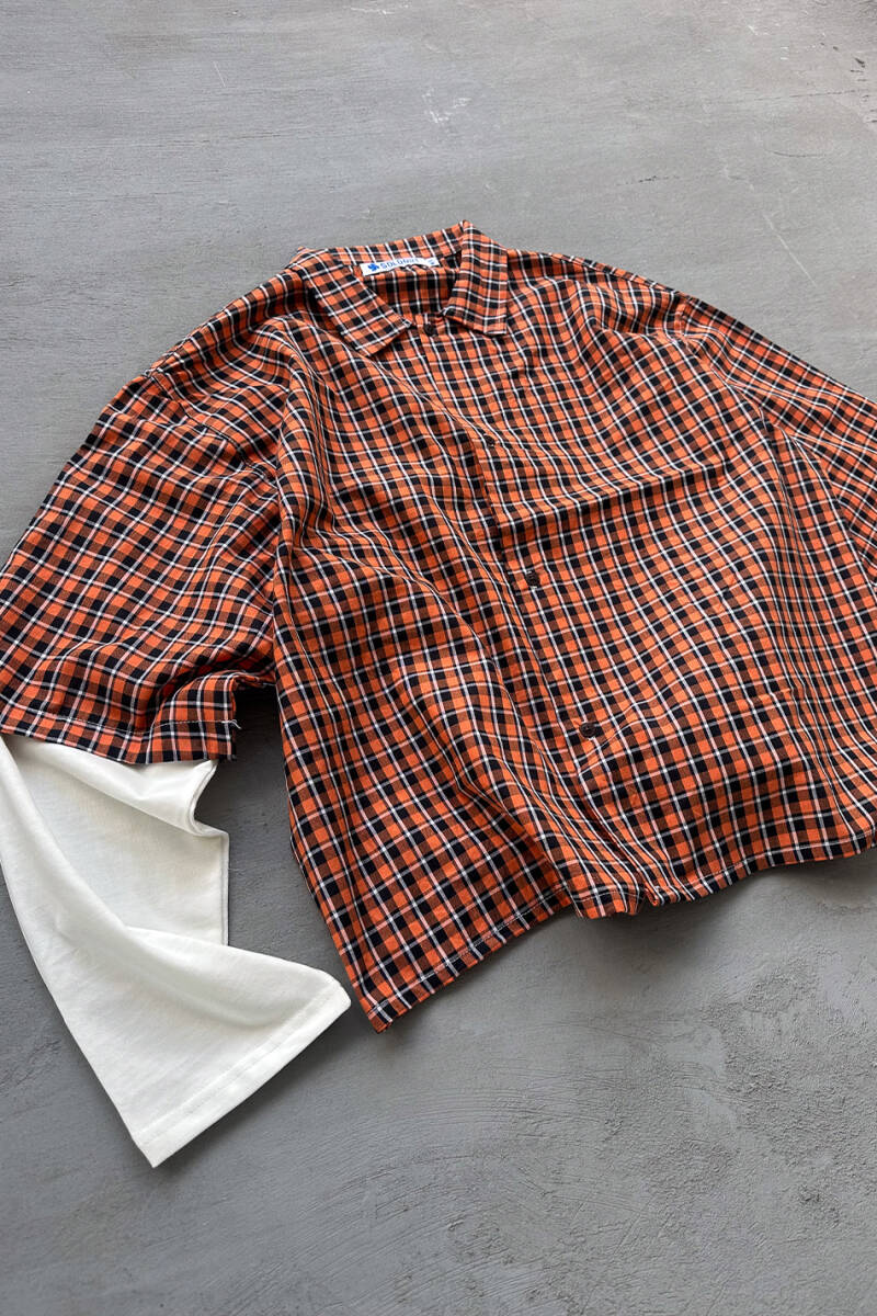 Turuncu Ekoseli Boxy Fit Layered Gömlek - SOLDOUT (1)